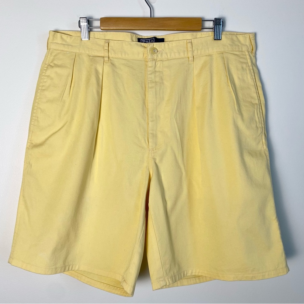 Polo Ralph Lauren Chino Shorts Cotton Yellow Sz 38 Pleated Vtg Vintage Preppy